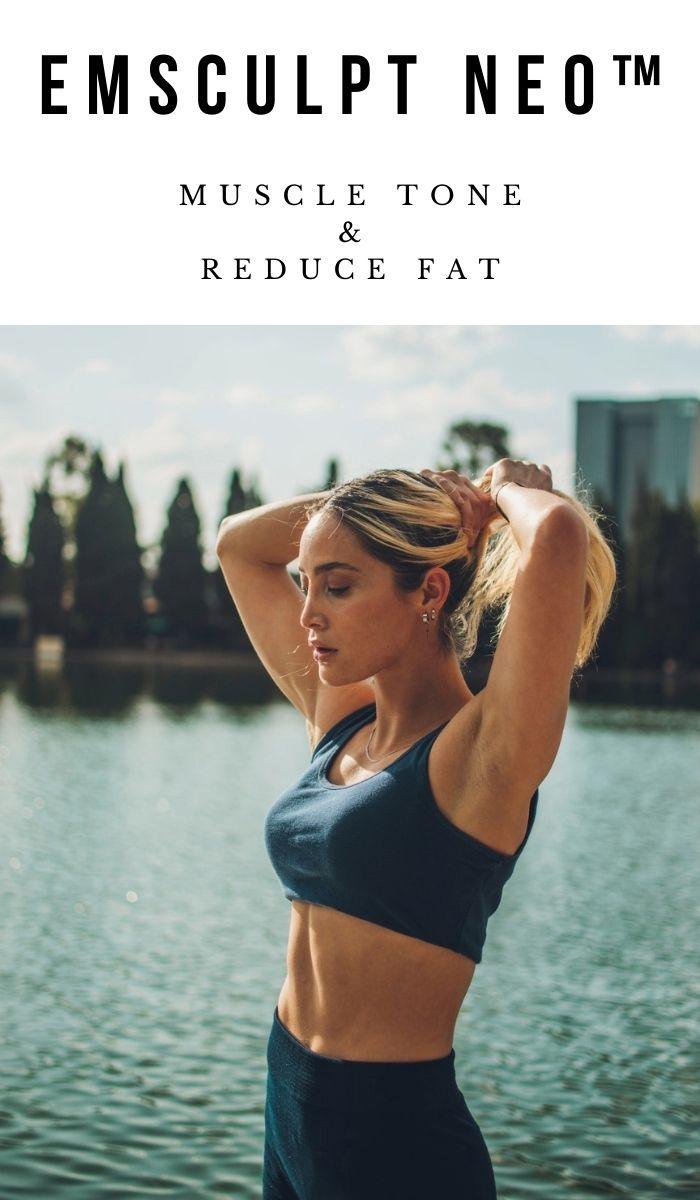 picture of a woman and toned abs to illustrate the possible results from Emsculpt Neo